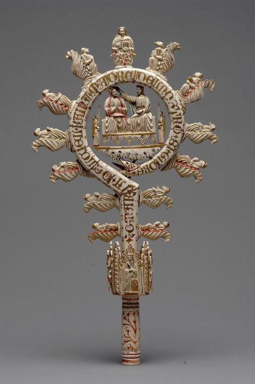 historyarchaeologyartefacts:Ivory crosier with the Coronation of the Virgin, Venice, ca. 1390 [1139 