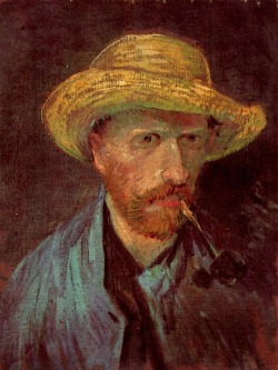 artist-vangogh:  Self-Portrait with Straw Hat and Pipe, 1887, Vincent van GoghMedium: oil,canvashttps://www.wikiart.org/en/vincent-van-gogh/self-portrait-with-straw-hat-and-pipe-1887