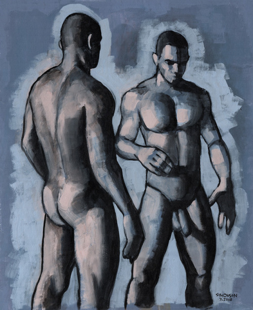 Two Men, acrylic painting by Douglas Simonson (2018). Models: Wellington and Israel, from a series o
