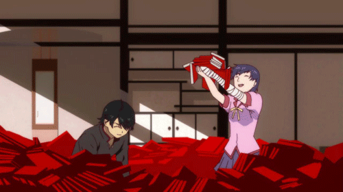 Cleaning a room with Araragi and Kanbaru