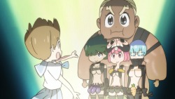 musical-snake:  ((I found this screencap of the OVA on the Kill la kill subreddit. It is, apparently, Mako impersonating the Elite Four. I have no words for her impersonation of Gamagoori.))  I love Mako so damn much