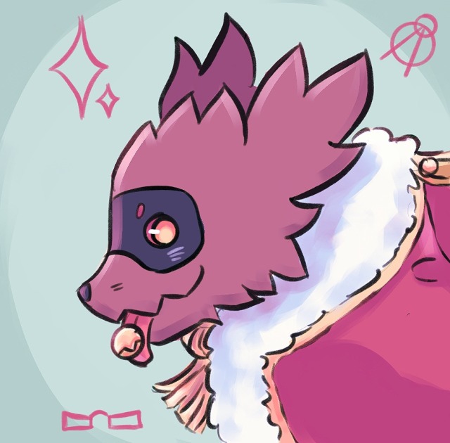 Zigzagoon in revue coat, sticking it's tongue out (a pin on the tongue)