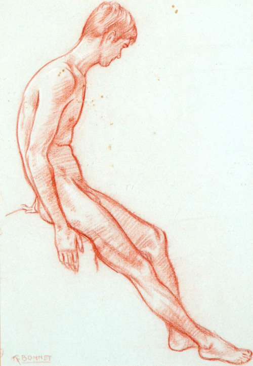 thunderstruck9:  Rudolf Bonnet (Dutch, 1895-1978), Zittend mannelijk naakt [Seated male nude]. Red chalk on paper, 40 x 28 cm. 