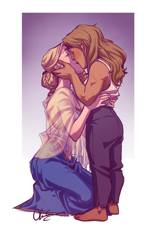 firelystash:The cutest ladies~[image description: a drawing of Allura and Kima, kissing in front of 