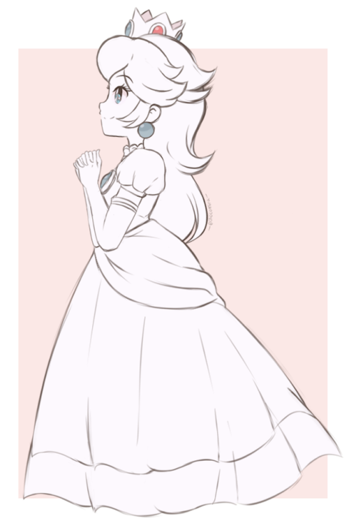 A work in Progress sketch for a Princess Peach sketch inspired by the stained glass window at her ca