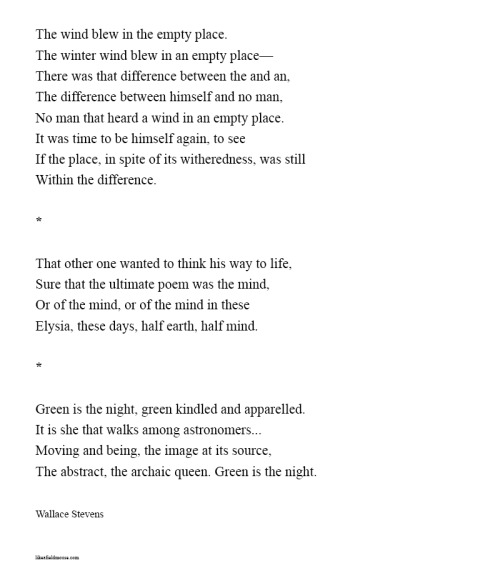 likeafieldmouse:  Random selections from Parts of a World by Wallace Stevens.  Read more of his collected poems free online here.  