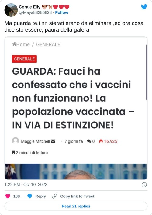 Ma guarda te,i nn sierati erano da eliminare ,ed ora cosa dice sto essere, paura della galera pic.twitter.com/M9ZwRUYUbI  — Cora e Elly 🐶🐕❤❤❤ (@Maya83285828) October 10, 2022