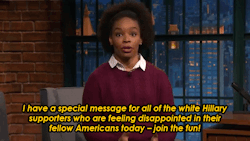 destinyrush:  Late Night writer Amber Ruffin has a message for white Hillary supporters who are disappointed in fellow Americans after the elections. Full video 