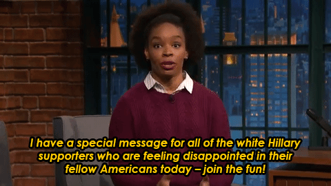 destinyrush:  Late Night writer Amber Ruffin has a message for white Hillary supporters who are disappointed in fellow Americans after the elections. Full video 