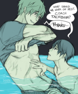 rottingpizza:  in college haru starts calling makoto “coach tachibana” when they do it and makoto pretends to be embarrassed but he’s so fucking into it 