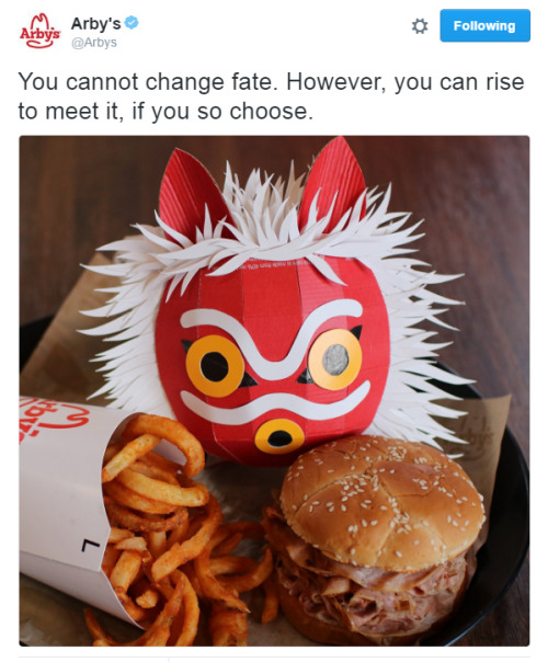 princess-mononoke: Arby’s marketing has been so great lately (x) Celebrating the 20th Annivers
