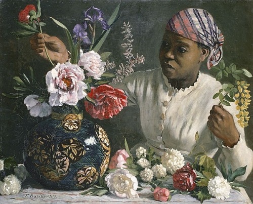 obsessionartborad: “African Woman with Peonies,” (1870) oil painting, By Fréd&eac