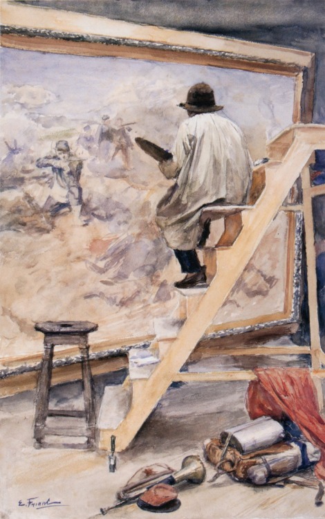 Jeanniot peignant la Ligne de feu (Jeanniot painting the Line of Fire),1886. Émile Friant (French, R