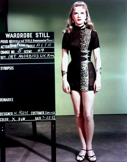 20th-century-man:  Anne Francis / wardrobe test for Fred M. Wilcox’s Forbidden Planet (1956) 