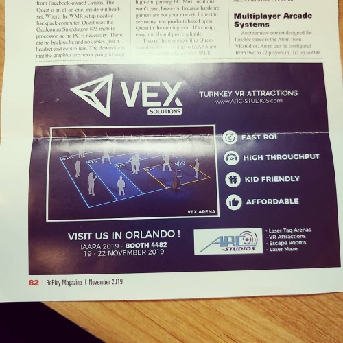 Check out our feature in RePlay Magazine this month!! #arc-studios #vexsolutions #iappa2019 #vrattractions  (at ARC Laser Tag Arenas)
https://www.instagram.com/p/B4dC1KAnzM-/?igshid=cb6b8bolo6lh #arc#vexsolutions#iappa2019#vrattractions
