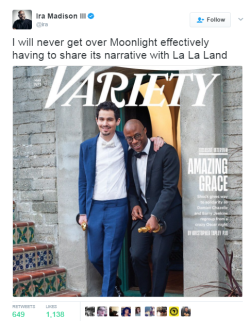 theblacksophisticate: black-to-the-bones:  Moonlight win is historical an should have been treated much better. I agree with everything Ira is saying here, and did so on Twitter — but I think it’s important to note [as Barry also said, on Twitter]