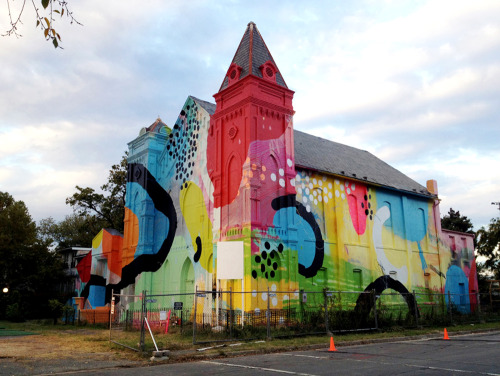 likeafieldmouse:Hense - 700 Delaware (2012) - Mural on abandoned church