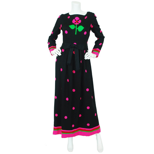 Lanvin c.1970 Flower &amp; Polka-Dot Wool Crepe Maxi Dressavailable on Featherstone Vintage