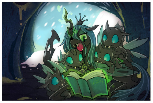 negativefade:  Day3: Huddle cuddle by LittleDarkDragon Storytime Chrys ^_^  Cuuuute! ….dammit stop making Chrysalis cute! >o>;;