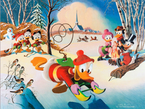 Snow Fun (1974), by Carl Barks.Trivia fact: the only appearance of Donald’s dog Bolivar on a Barks p