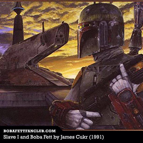 bobafettfanclub:  #SlaveI and #BobaFett by James Cukr, featuring golden hour on #CloudCity.For