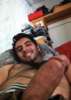 uncensoredisclosure:  uncensoredisclosure.tumblr.com  Great smile, nice hairy bod, and an awesome looking cock-WOOF