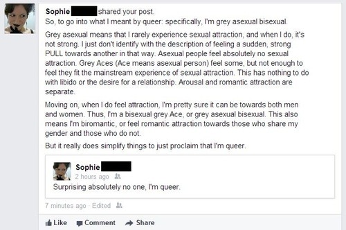 steppingoncellphones:  Aaaaaand I came out in detail just now because I think most people will take queer to mean lesbian. My sister did, at least. 