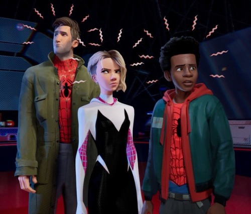 fyeahmarvel: New Spider Man Into the Spider-verse still featuring Peter, Gwen, and Miles.