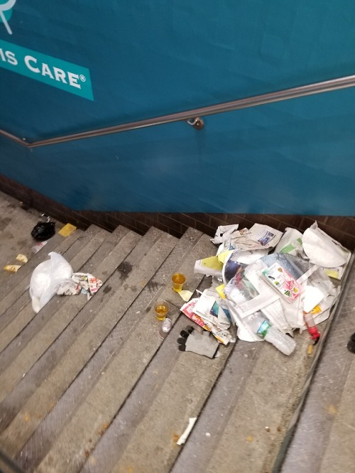 …and to the right, we see a large hoard of trash on the stairs and what appears to be some ma