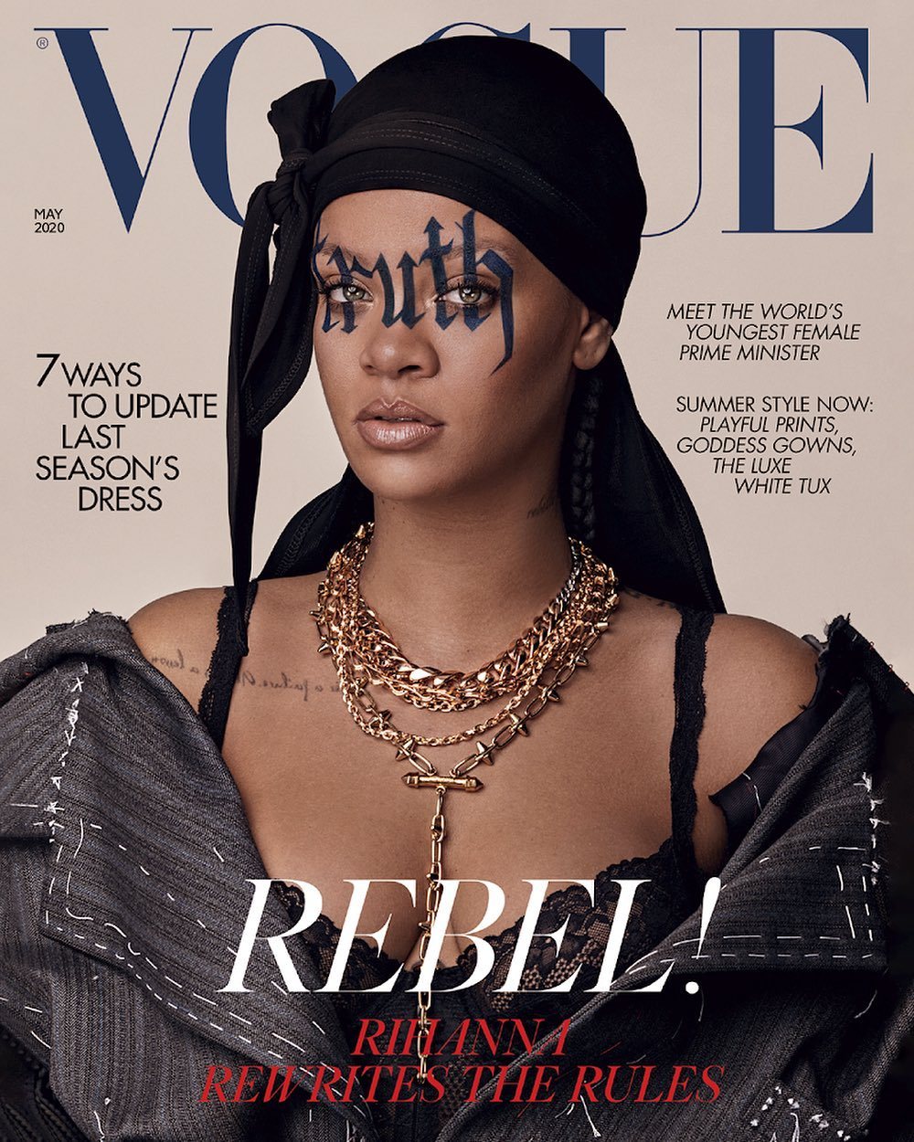 Black-is-no-colour — Vogue UK May 2020. Rihanna wears jacket