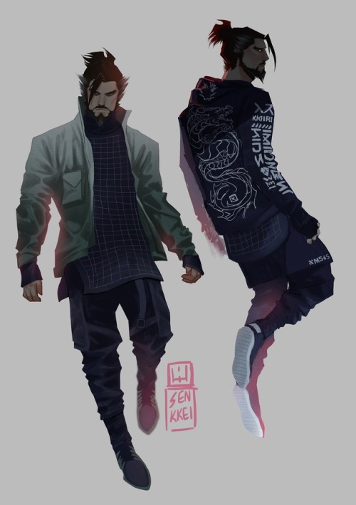 senkkeidraws: i have a bit of art block so i just play dress up with hanzo lolref 1 &amp; 2