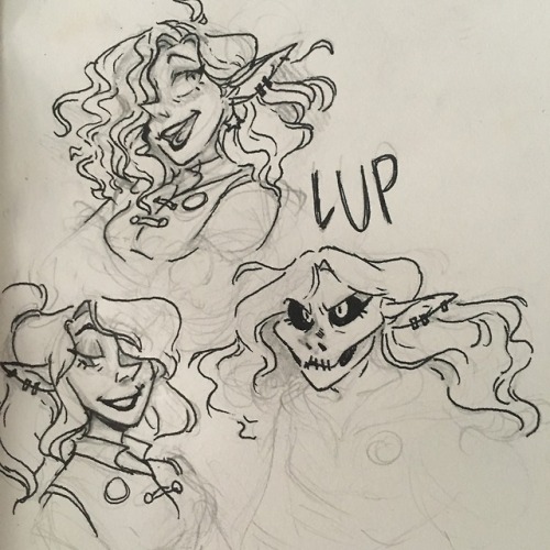 youhearstatic:ispeakartsy:some unfinished Lup doodles [Start description: three black and white