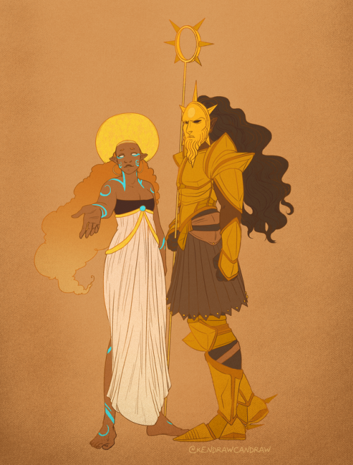 kendrawcandraw: Sarenrae and Pelor, the Sun and the Harvest [image description: a drawing of Sarenra