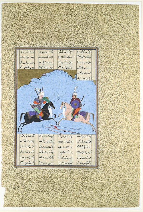 &ldquo;Rustam and Isfandiyar Begin Their Combat&rdquo;, Folio 461v from the Shahnama (Book o