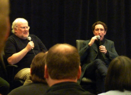 my-hearts-require-tea:Colin Baker and Paul McGann being adorable at Chicago TARDIS 2013