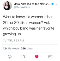 chronolith:  systlin:  tomcats-and-tophats:  garliccloves:  classical-cacophony:   wardencommanderrodimiss: this is too real Note this doesn’t work for bi girls!!    Mara Wilson is a bisexual woman  Boy bands are almost overwhelmingly cultivated around