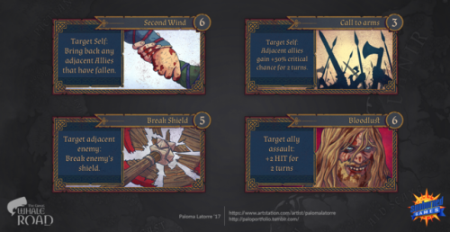  Some warcry cards for The Great Whale Road, a 2D story-driven rpg with turn-based tactics set in Ea