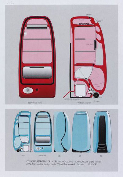 Roberto Pezetta for Zanussi, concept refrigerator, CAD print-out, 1993. OZ refrigerator, CAD print-o