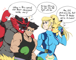 florence-is-gay:daily-incineroar: daily-incineroar: little mac finds his lost cat (based off this idea)  bonus: He’s a lap cat    HIS NAME IS JALAPEÑO 