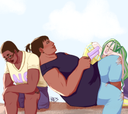 tadoshoneybuns:  Kintadomaki girlfriends chilling, lazyng around like cute cats, probably blinding everyone with their attractiveness. Probably on a date.  