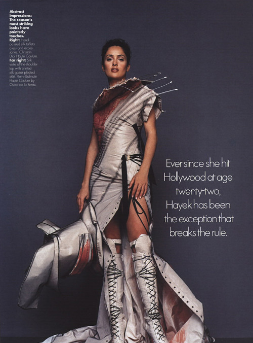 boygirlparty:Dressing Up starring Salma Hayekby Gilles Bensimon for ELLE US, 2000