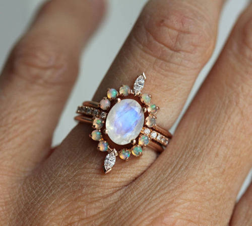 sosuperawesome:Moon Phase and Moonstone Rings, by Maya Rolc Majeric on EtsySee our ‘rings’ tag