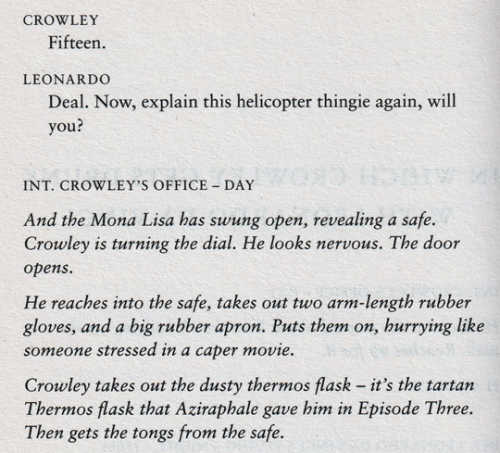 Crowley gets drunk with Leonardo Da Vinci - from the Good Omens Script Book (a book I highly recomme