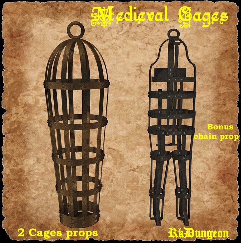 Two medieval cages prop for your scenes. BONUS: One chain prop to be used to hang