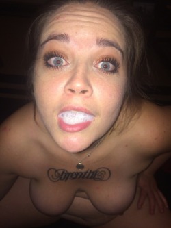 megabooty:  megabooty:  Mouthful of cum like a good girl  Amateur cumdump slut