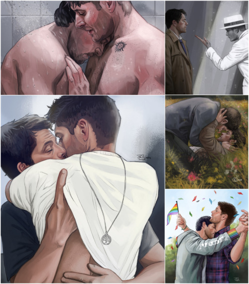 winchester-reload: So anyway, here’s a bunch of my destiel art for no reason. GODDAMN WHERE HA