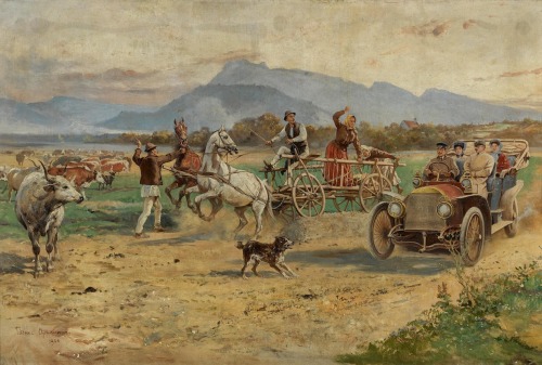 &ldquo;The First Mercedes in Poland&rdquo;, 1908 by Tadeusz Ajdukiewicz (1852 - 1916)