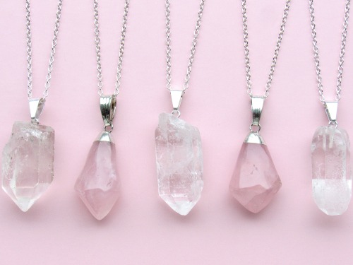 kloica:Rose &amp; Clear Quartz Crystal Necklaces by Kloica Accessories