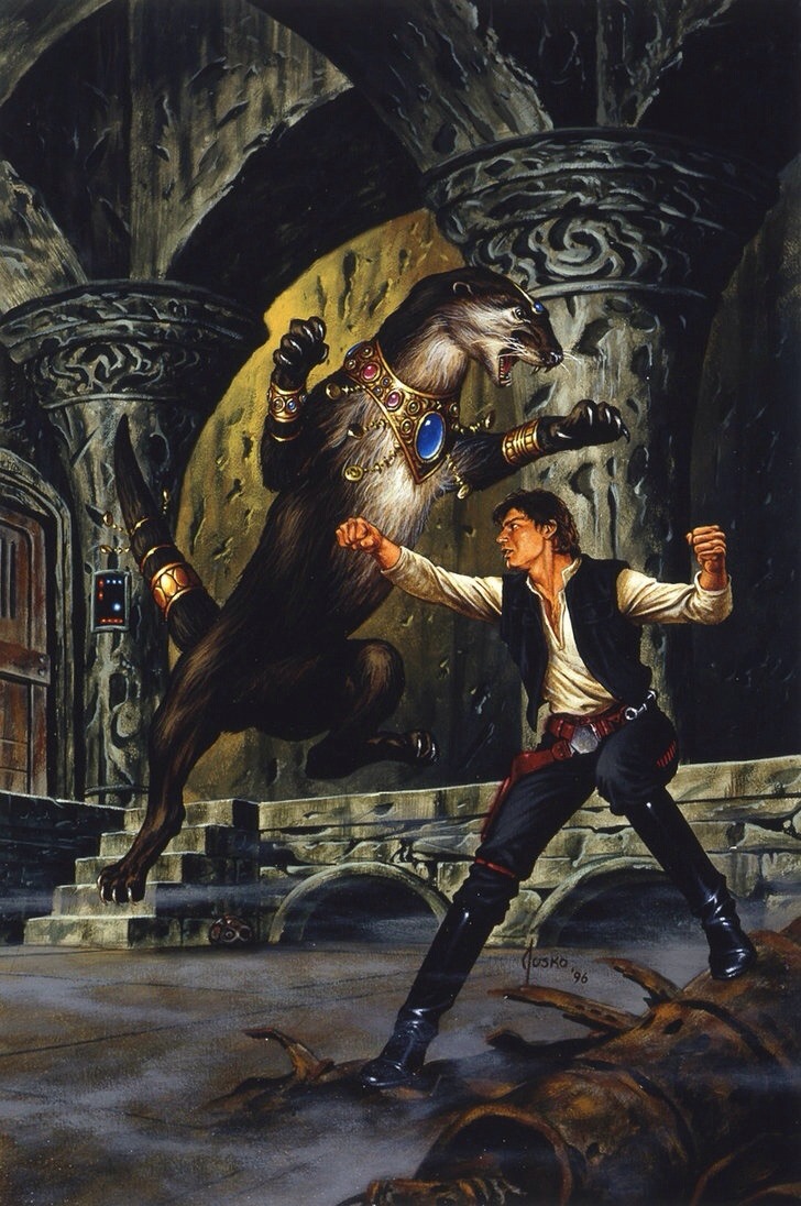 boomerstarkiller67:  Giant Otter vs Han Solo - art by Joe Jusko