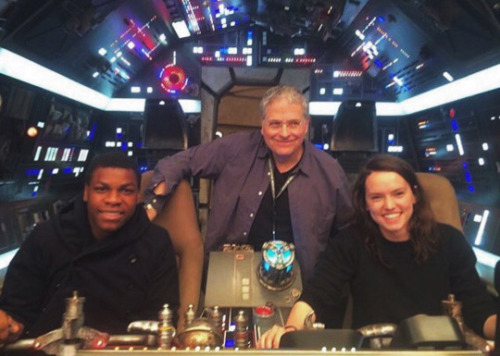 jawnbaeyega:John Boyega &amp; Daisy Ridley on the Millennium Falcon behind the scenes of Star Wa